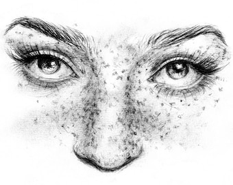Portrait Illustration, Portrait Art, Art Prints, Pencil Drawing, Sketch Print, Birthday Present, Wall Decor, Home Decor, Wall Art, Freckles