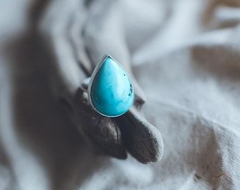 Turquoise Ring - Stunning Teardrop Shaped Crafted from Recycled Sterling Silver - Artisan Jewelry for Special Occasions
