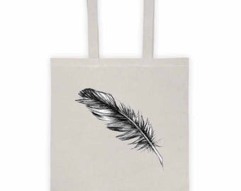 Feather Tote Bag, Feather Illustration, Girlfriend Gift, Womens Accessories, Boho Bag, Gifts For Women, Bohemian Accessories, Modern Art