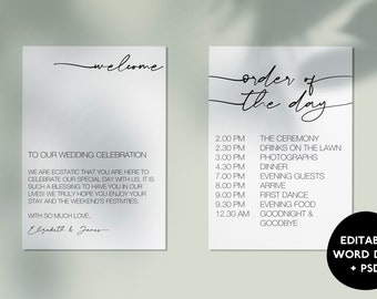 Editable Order Of The Day, Instant Download, Welcome Bag Wedding, Wedding Timeline, Printable Wedding Sign, Printable Wedding Template