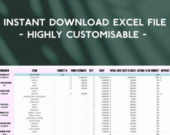 Wedding Budget Tracker, Wedding Budget Planner,  Wedding Budget Book, Excel Spreadsheet, Wedding Planning Template, Wedding Planning Table