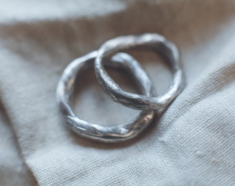 Ring Set Men, Organic Ring Men - Simple Ring Set For Men. Molten Ring Sterling Silver