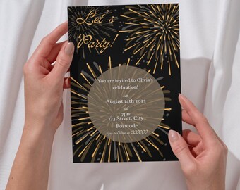 Fireworks Celebration Digital Party Invitation | Editable Invite for Birthday, Graduation, or Special Event | Instant Download