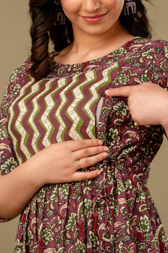 feeding dress designs Maternity Wear Feeding Kurtis Online Shopping Buy Lovely Mom's Women's Cotton Rayon Floral Design Maternity