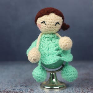 Handmade Crochet Doll in Green Dress | Amigurumi Woolen Toy | Cute Girl Doll Gift & Nursery Decor
