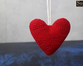 Handmade Crochet Heart Ornament | Red Wool Amigurumi, Romantic Gift, Valentine Love Present
