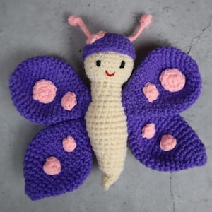 Handmade Crochet Butterfly Plush in Purple & Pink | Amigurumi Soft Toy | Wool Stuffed Animal | Cute Gift for Kids And Home Decor