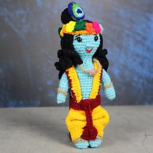 Handmade Crochet Lord Krishna Doll | Amigurumi Wool Plush Toy | Janmashtami & Hindu Religious Gift | Home Temple Decor