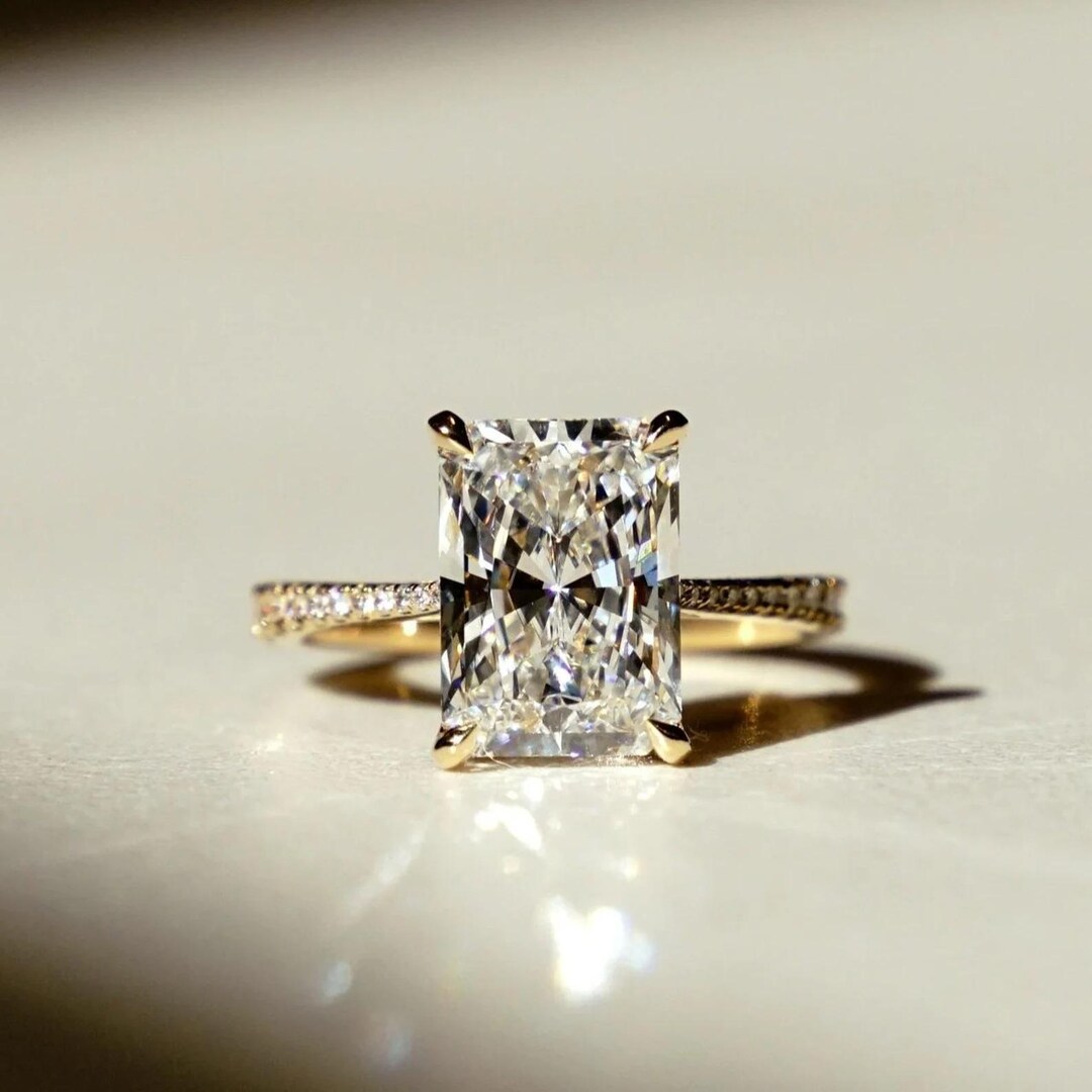 3 CT Radiant Cut Moissanite Engagement Ring, Colorless Solitaire Hidden ...