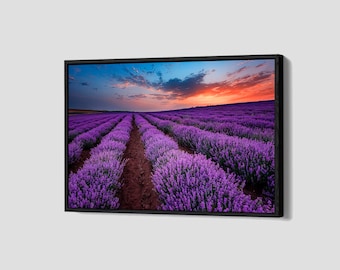 Lavendelveld poster, prachtig landschap, canvas, paarse Lawanda muurdecoratie, ingelijste natuurprint, woondecoratie, Q29 cadeau