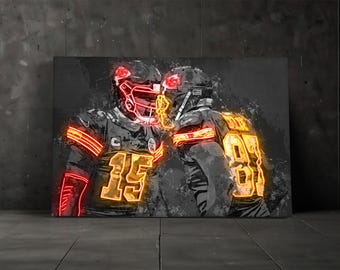 Travis Kelce & Patrick Mahomes Poster Kansas City Chiefs Canvas NFL Player Wall Art Football Sports Framed Canvas Print Q344 Birthday Gift