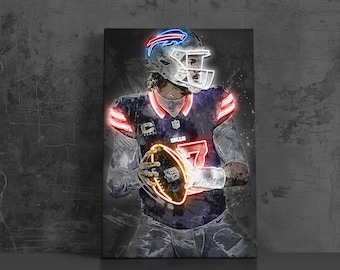 Josh Allen Poster Buffalo Bills Canvas NFL Player Wall Art Football Sports Framed Canvas Print Home Decor Q339 Birthday Gift
