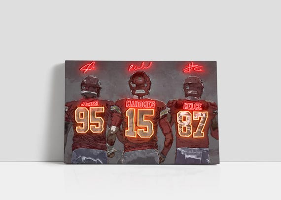 Patrick Mahomes Travis Kelce Chris Jones Poster Kansas City Chiefs Canvas NFL Player Wall Art Football Sports Home Decor Q287 Birthday Gift