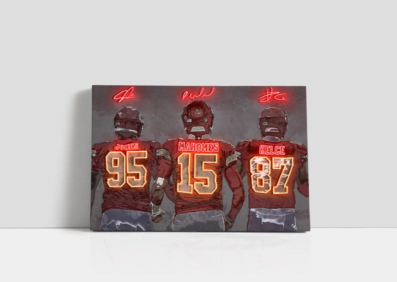Patrick Mahomes Travis Kelce Chris Jones Poster Kansas City Chiefs Canvas NFL Player Wall Art Football Sports Home Decor Q287 Birthday Gift image 1
