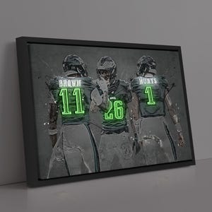 Jalen Hurts Saquon Barkley A.J. BrownPoster Philadelphia Eagles Canvas NFL Player Wall Art Football Sports Home Decor Q283 Birthday Gift
