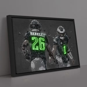Jalen Hurts & Saquon Barkley Poster Philadelphia Eagles Canvas NFL Player Wall Art Football Sports Canvas Home Decor Q282 Birthday Gift