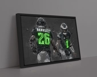 Jalen Hurts & Saquon Barkley Poster Philadelphia Eagles Canvas NFL Player Wall Art Football Sports Canvas Home Decor Q282 Birthday Gift
