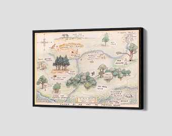 100 Acre Wood Map Poster Winnie the Pooh Map Canvas Pooh Wall Art 100 Akers Wood Framed Canvas Print Home Decor Q100 Birthday Gift