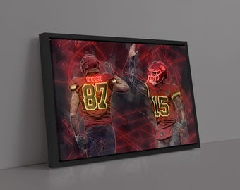 Patrick Mahomes Travis Kelce Poster Kansas City Chiefs Canvas NFL Player Wall Art Football Sports Canvas Home Decor Q300 Birthday Gift