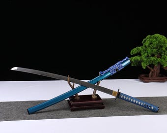 手作りの青龍刀：高炭素鋼、青海波鞘