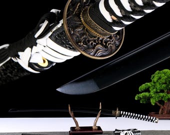 Hand-Forged Black Dragon Katana: T10 Steel Japanese Sword,Collector's Art Piece & Heirloom