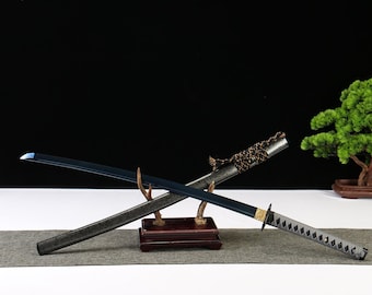 Handmade Dragon Katana: Blue Samurai Sword, High Carbon Steel