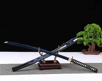 Hand Forged Real Dragon Katana:  1065 Steel Samurai Sword with Artistic Tsuba & Saya