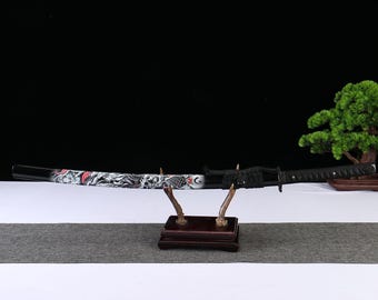 Hand Forged Dragon Katana: High Carbon Steel, White Scabbard