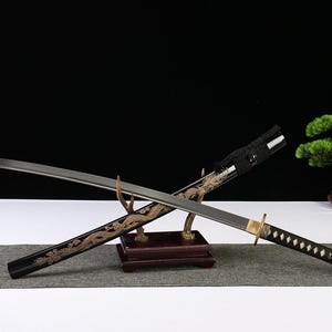 Handmade Dragon Katana - Japanese Style Art Sword with Carved Dragon Design, Full Tang Display Piece for Collectors