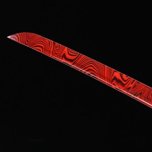 Handwerklich geschmiedete Rote Klinge Katana: Floral gravierter Schutz, Damast-Stahl Display-Schwert Bild 11