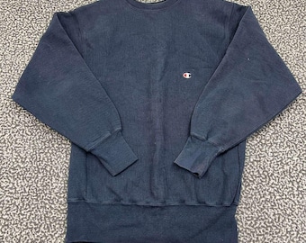 Vintage 90s Champion Reverse Weave Stitched C Spell Out Navy Blue