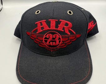 Gorra Nike Air Jordan 23 Wings vintage para hombre, talla M-L, negra, elástica y ajustada