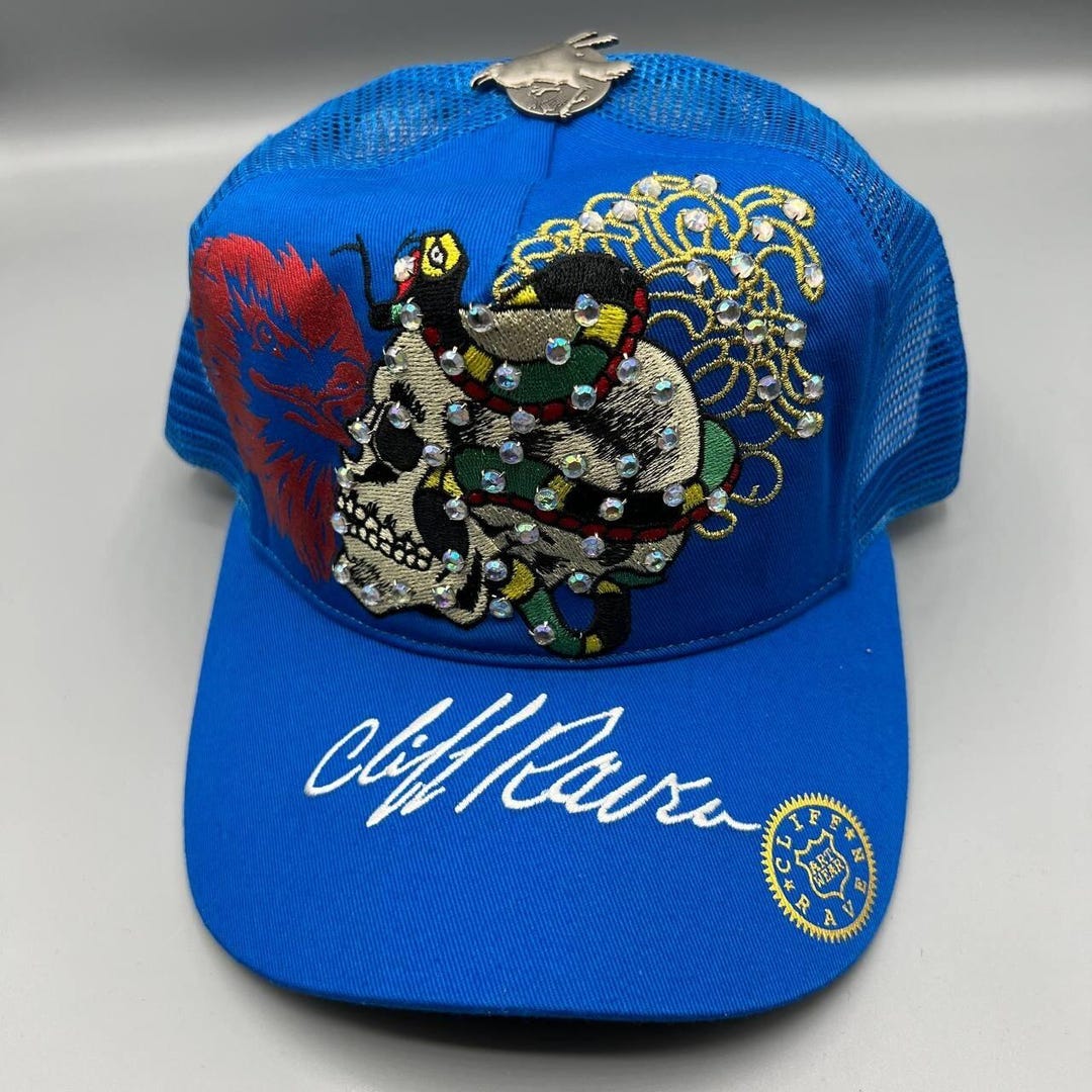 Vintage Cliff Raven Hat Blue Ed Hardy Japanese Tattoo Snap Back Trucker ...