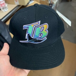 Op de afbeelding: Zwarte baseballcap met een kleurrijk geborduurd logo. Het logo toont de letters "TB" en een manta rog ontwerp in tinten blauw, groen en paars. De cap heeft een gebogen klep en een gestructureerde kroon.