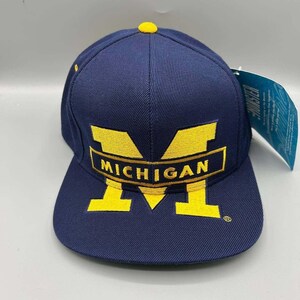 Vintage Michigan Wolverines Hatt Herr Stor Logo Blockhead Signatures Snap Back Keps