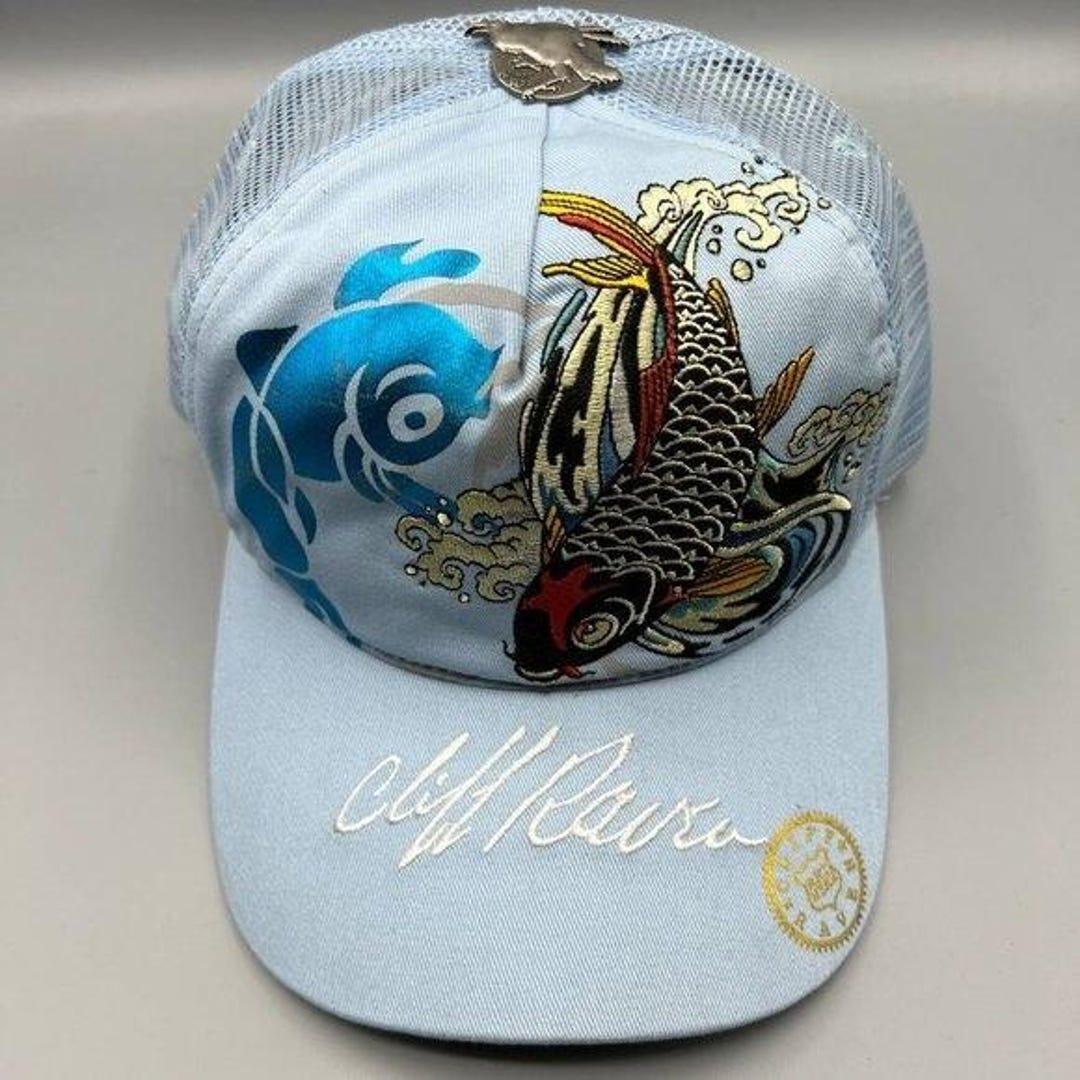 Vintage Cliff Raven Hat Blue Ed Hardy Japanese Tattoo Snap Back Trucker ...