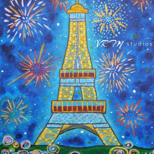 A Parisian Extravaganza - pop art print - paris - folk art - eiffel tower - girl - girlie - girly - french wall art - vanity- fine art print