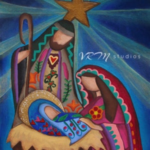 Rejoice mexican folk art print christmas art nativity baby jesus mother mary virgin mary holidays religious fine art print image 1