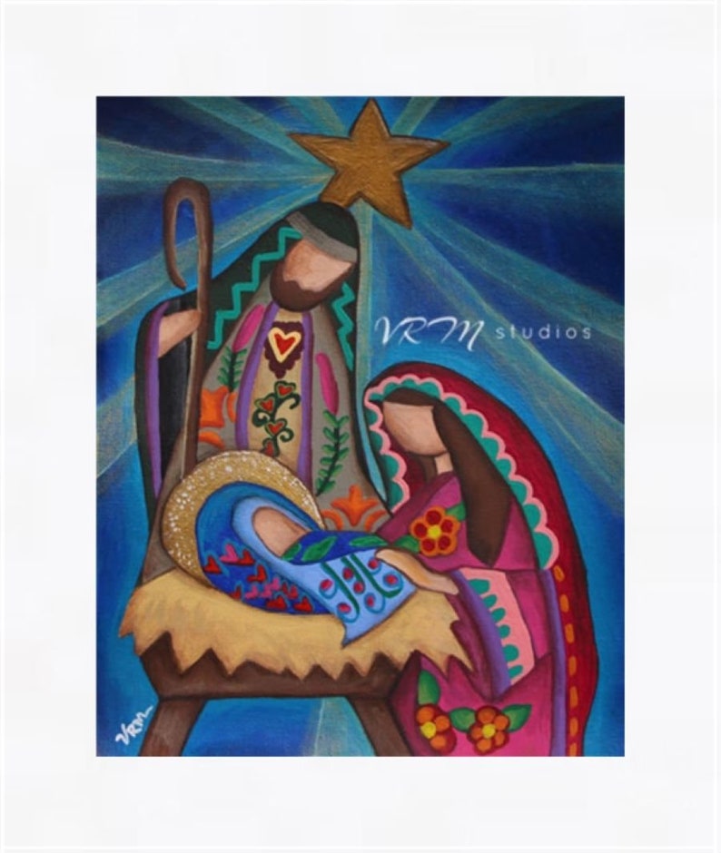 Rejoice mexican folk art print christmas art nativity baby jesus mother mary virgin mary holidays religious fine art print image 4