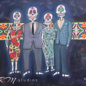 La Familia Elegante - Mexicaanse volkskunstprint - dia de los muertos - dag van de doden - calavera - catrina - Mexicaanse muurkunst - beeldende kunst