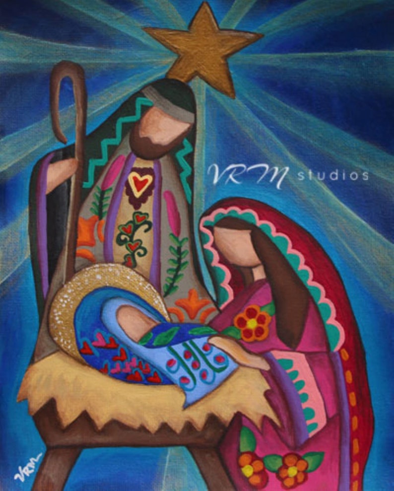 Rejoice mexican folk art print christmas art nativity baby jesus mother mary virgin mary holidays religious fine art print image 1