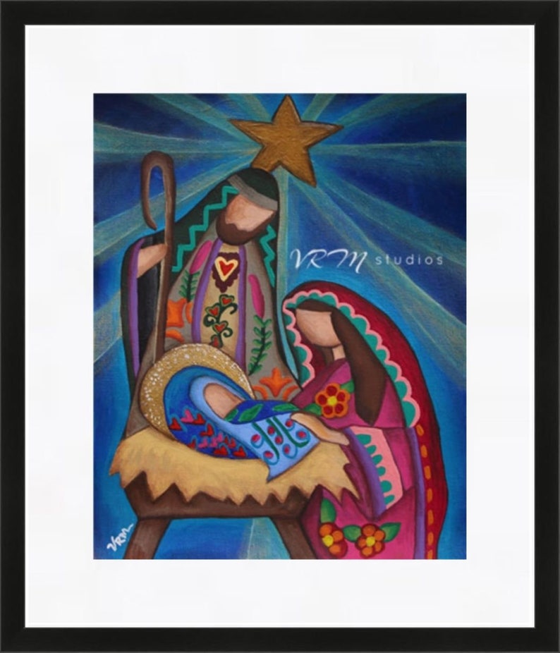 Rejoice mexican folk art print christmas art nativity baby jesus mother mary virgin mary holidays religious fine art print image 5