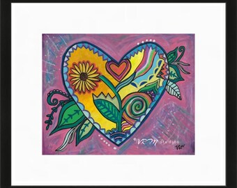 Folk Art Heart Print – Sunflower, Whimsical Wall Decor - Etsy