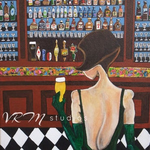 Beauty and the Beer - folk art print - bar art - craft beer gifts - bar art decor - fashion art - happy hour art - girly - fine art print