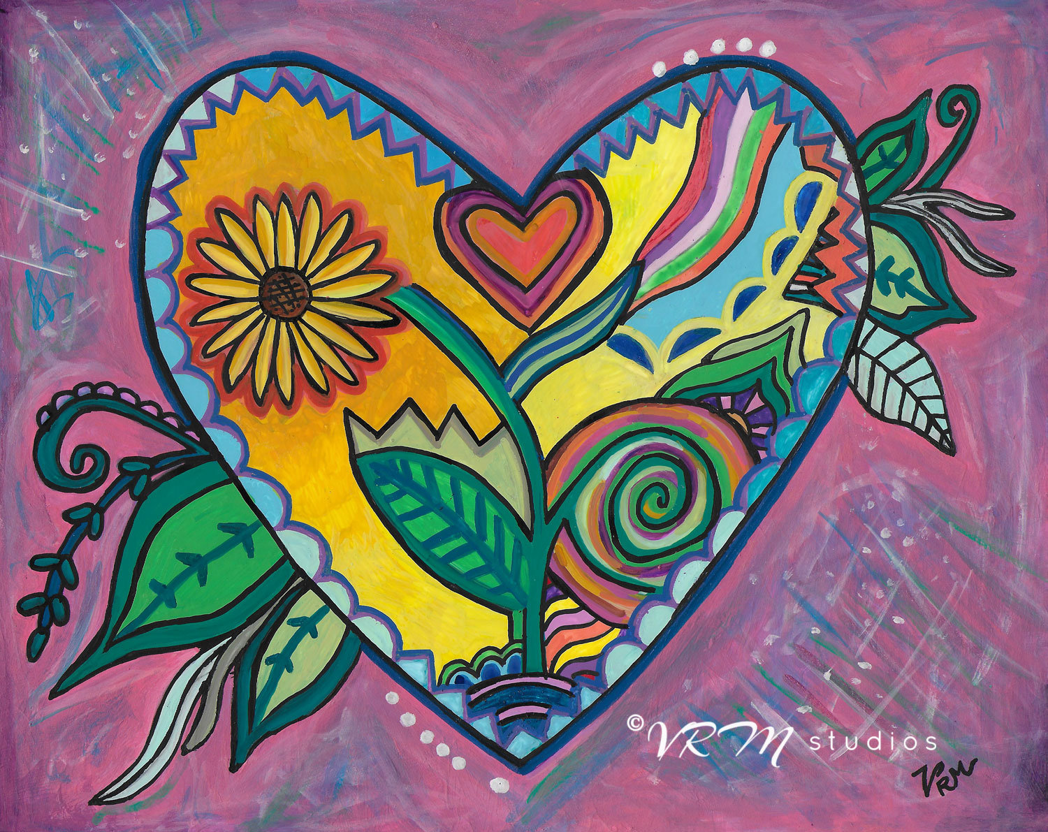 Folk Art Heart Print – Sunflower, Whimsical Wall Decor - Etsy