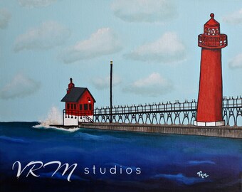 Lighthouse Folk Art Print – Americana Coastal Decor