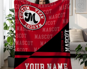 Manta personalizada com mascote do time, nome e logotipo personalizados para times esportivos, manta esportiva personalizada com nome, manta para fã de esportes, manta para menino