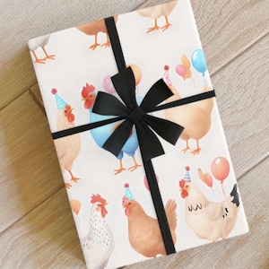Wrapping Paper, Fun Chicken Birthday Gift Wrap Roll, Animal Lover Present Decor, Farmyard Celebration Roll, Quirky