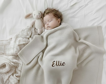 Personalized Baby Blanket - Embroidered Organic Cotton Muslin Swaddle