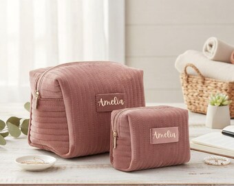 Personalized Velvet Cosmetic Bag, Custom Gold Name Pouch, Luxury Bridesmaid Proposal Gift